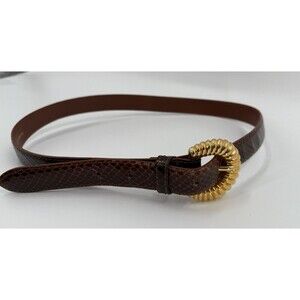 Vintage Dark Brown Genuine Snakeskin Leather Burgundy Skinny Belt Women's Medium